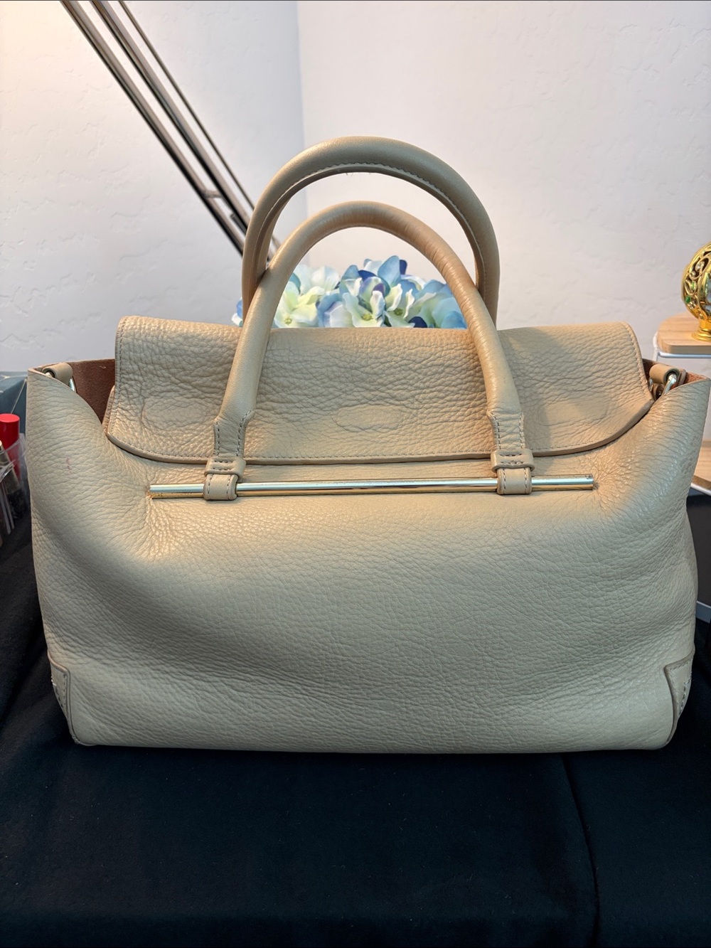 Pebbled Leather Satchel Handbag in Light